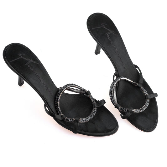 Giuseppe Zanotti Vintage Black Satin Sandal Kitten Heels (37 IT/38 EU)