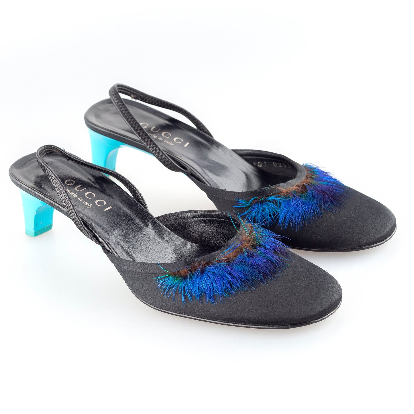 Gucci by Tom Ford Feather Slingback Sandals from the S/S 1999 Ready To Wear Collection (37 EU)