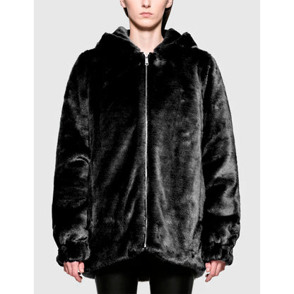 Helmut Lang Oversized Black Faux Mink Bomber Jacket  