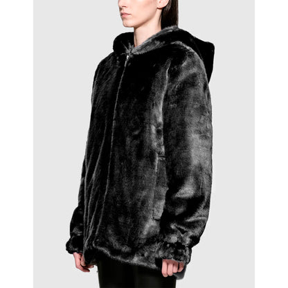 Helmut Lang Oversized Black Faux Mink Bomber Jacket  