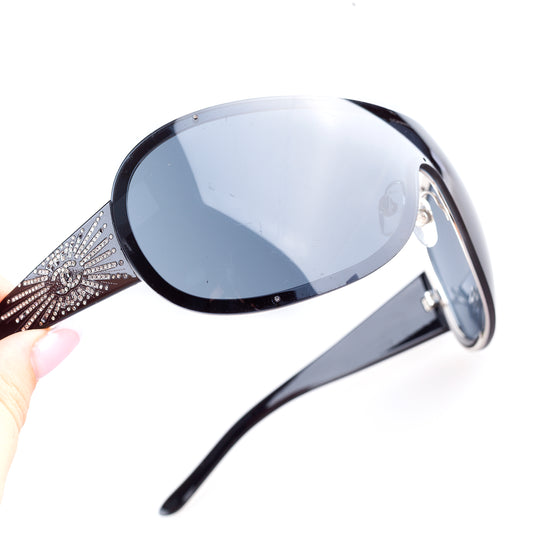 Chanel 40148B Vintage Black Shield Sunglasses