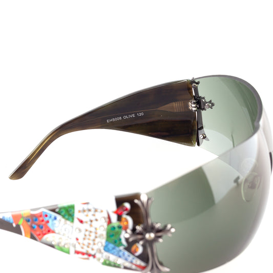 Ed Hardy by Christian Audigier EH0008 Olive Cross Shield Vintage Tattoo Sunglasses
