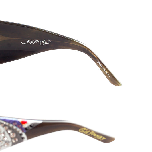 Ed Hardy by Christian Audigier EH0008 Olive Cross Shield Vintage Tattoo Sunglasses