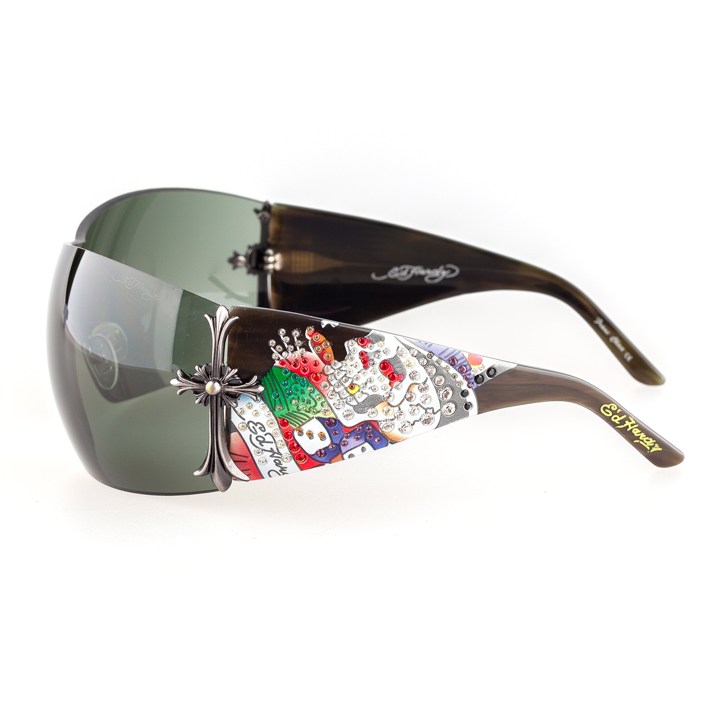 Ed Hardy by Christian Audigier EH0008 Olive Cross Shield Vintage Tattoo Sunglasses
