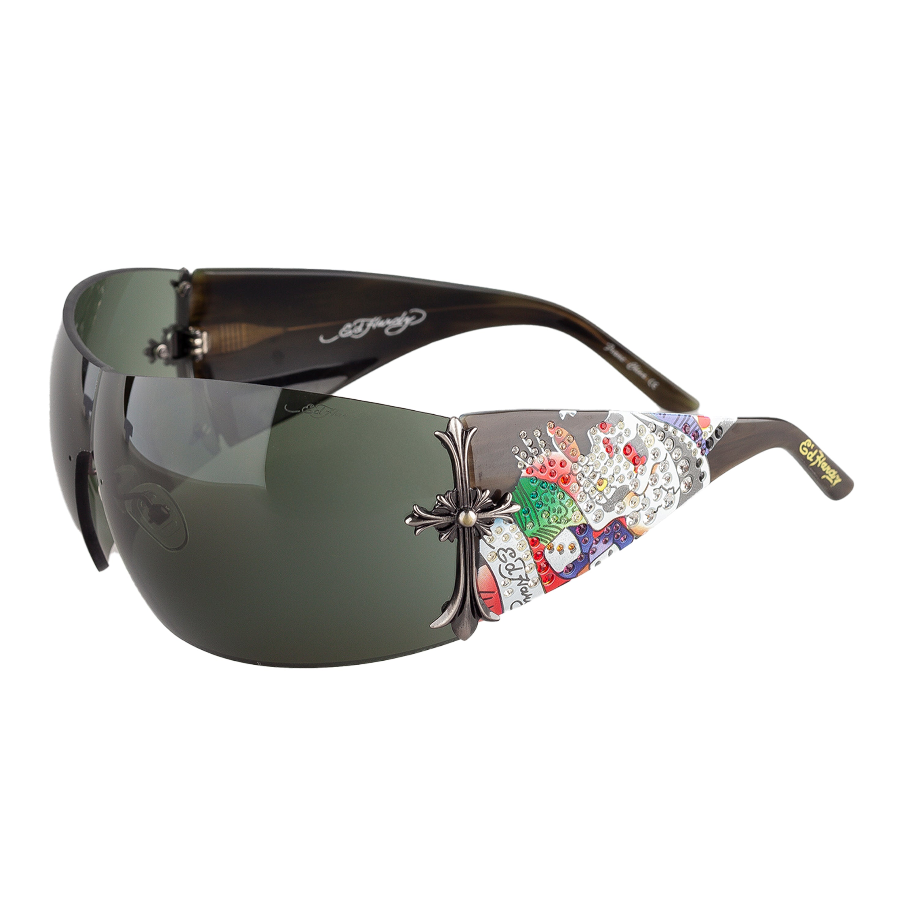 Ed Hardy by Christian Audigier EH0008 Olive Cross Shield Vintage Tattoo Sunglasses