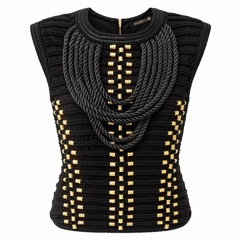 Balmain x H&M 2015 Gold-Beaded Black Tank Top