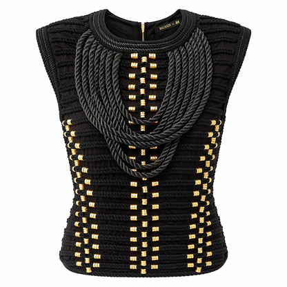 Balmain x H&M 2015 Gold-Beaded Black Tank Top
