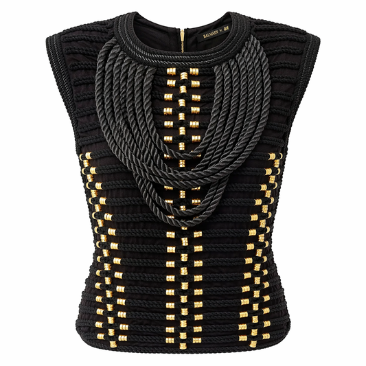 Balmain x H&M 2015 Gold-Beaded Black Tank Top