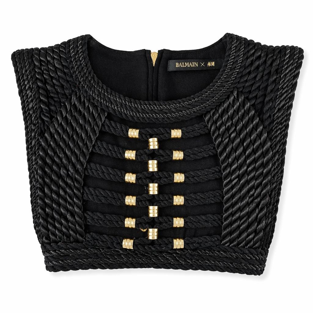 Balmain x H&M 2015 Gold-Beaded Black Tank Top