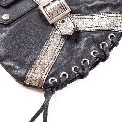 Just Cavalli Corset Black Leather Shoulder Bag