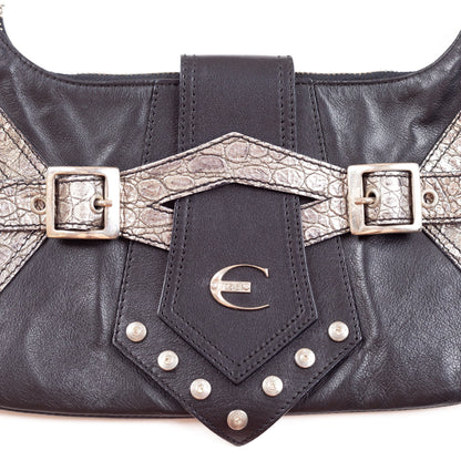 Just Cavalli Corset Black Leather Shoulder Bag