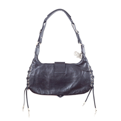 Just Cavalli Corset Black Leather Shoulder Bag