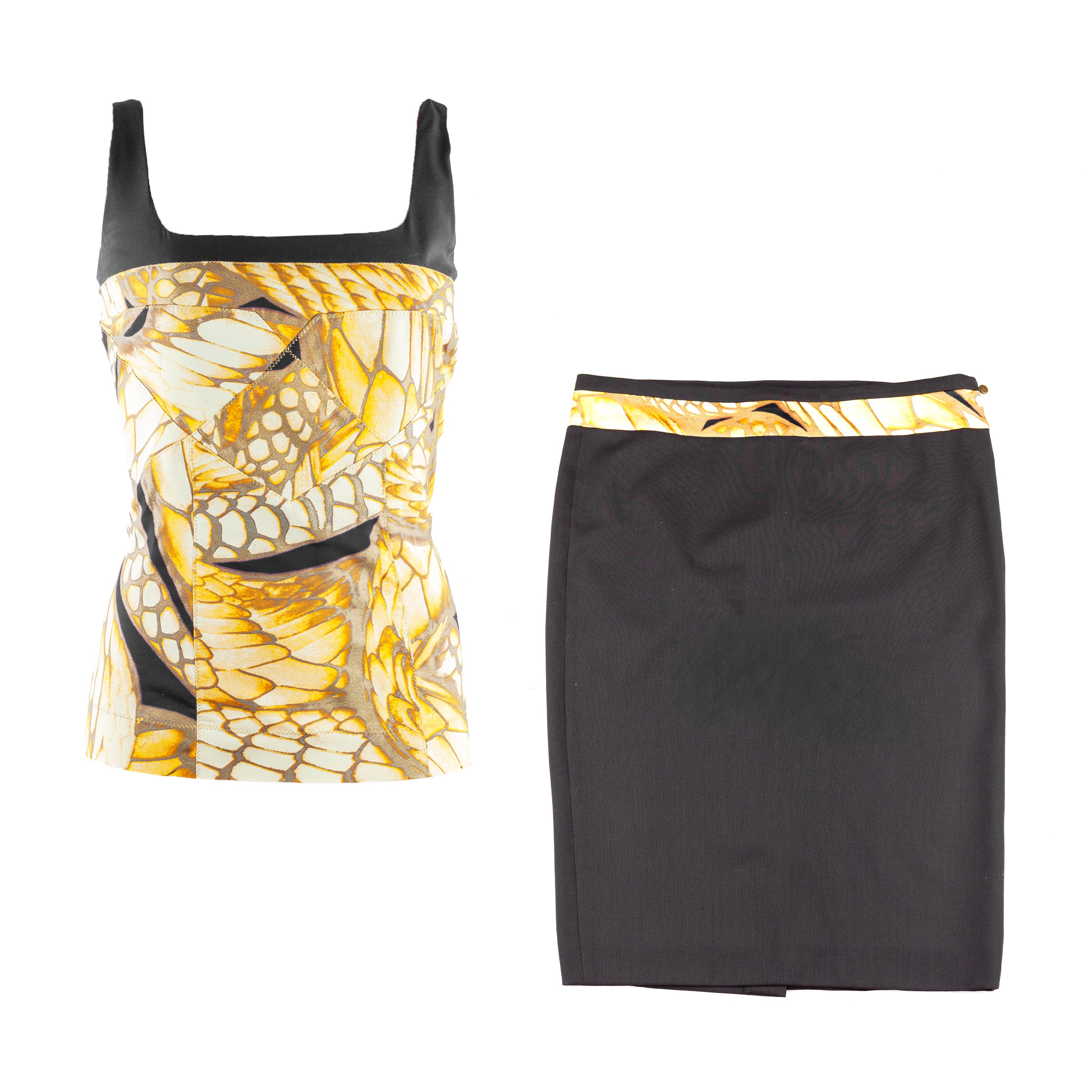 Just Cavalli Vintage Yellow Feathers Pencil Skirt (M)