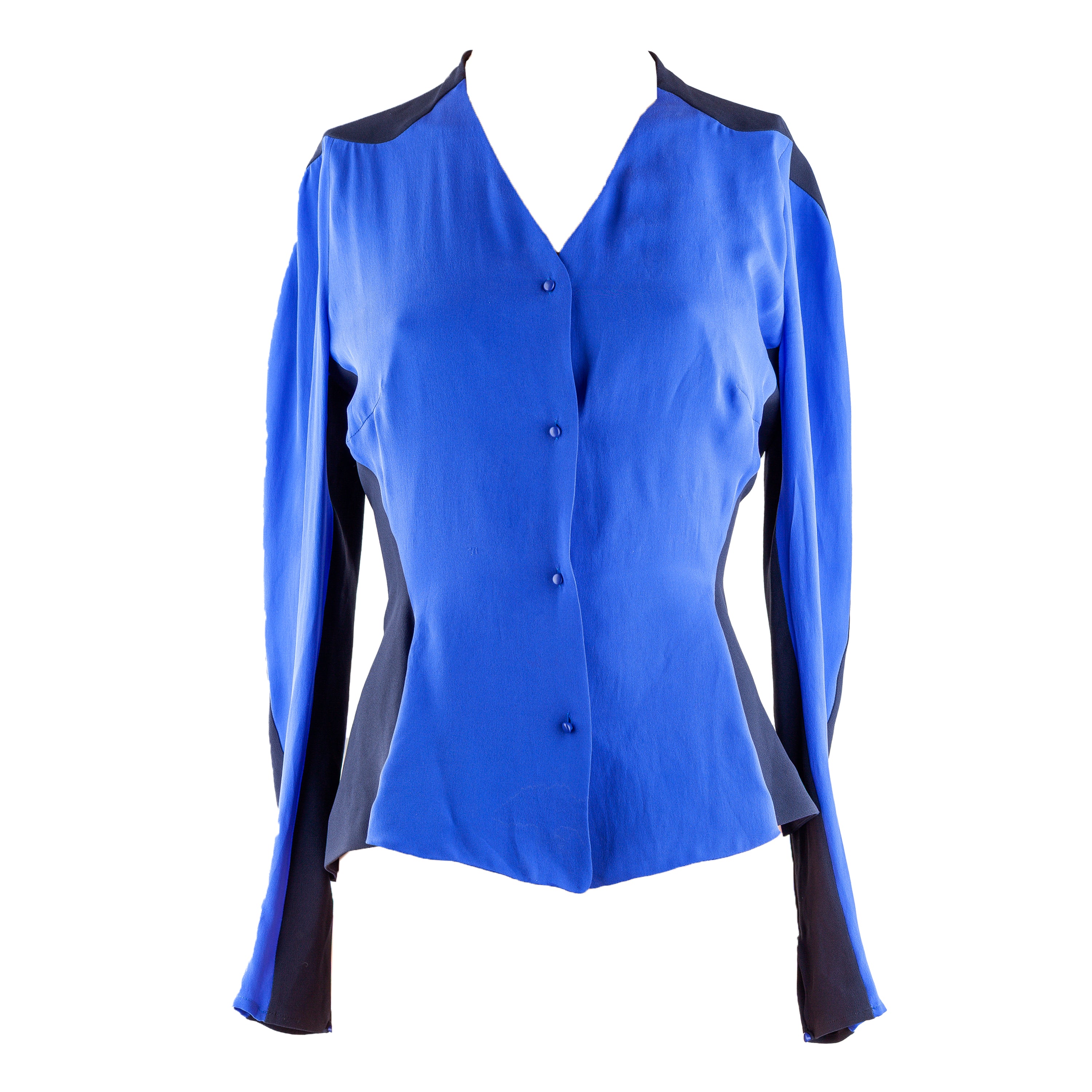 Thierry Mugler Blue/Black Long Sleeve Shirt (M)