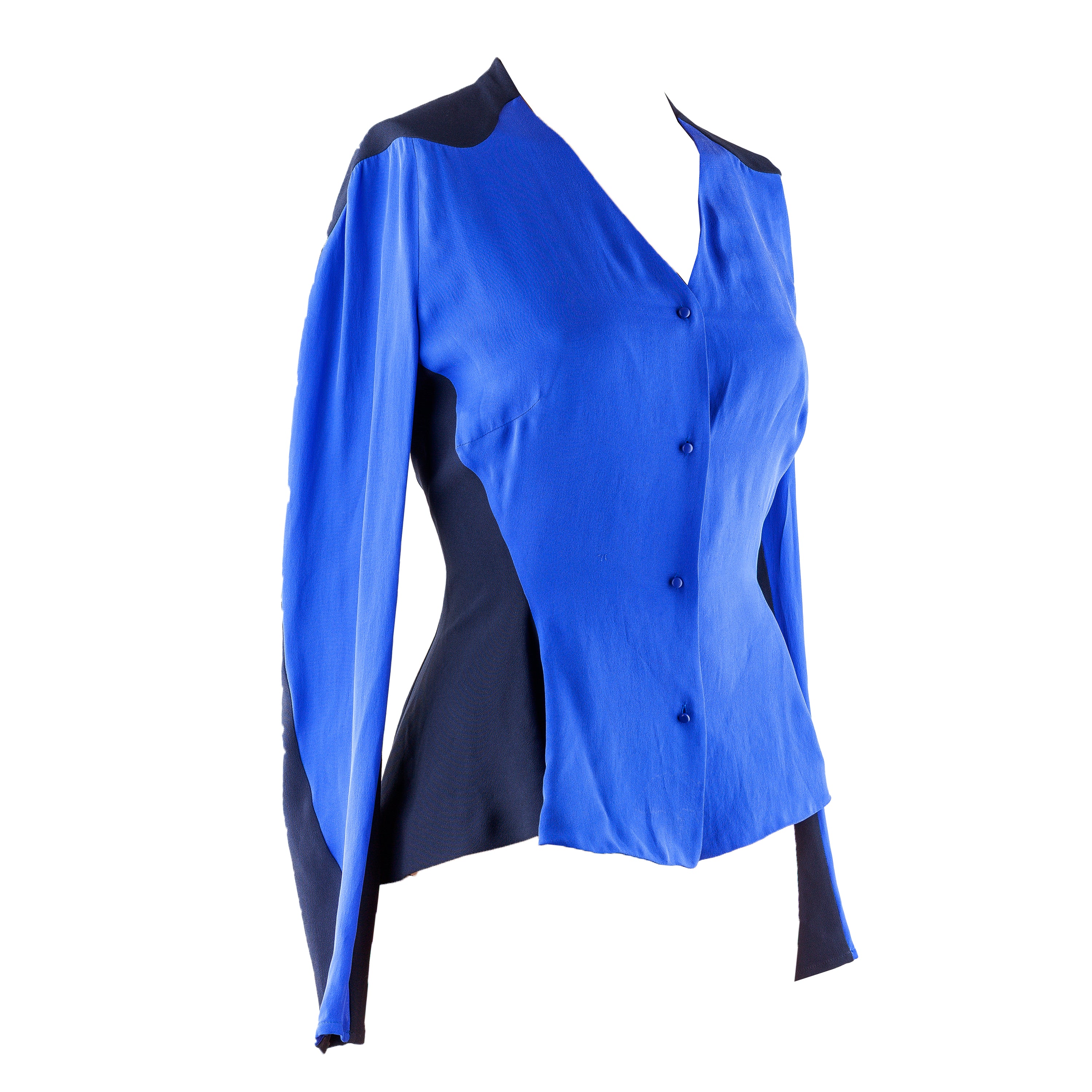 Thierry Mugler Blue/Black Long Sleeve Shirt (M)