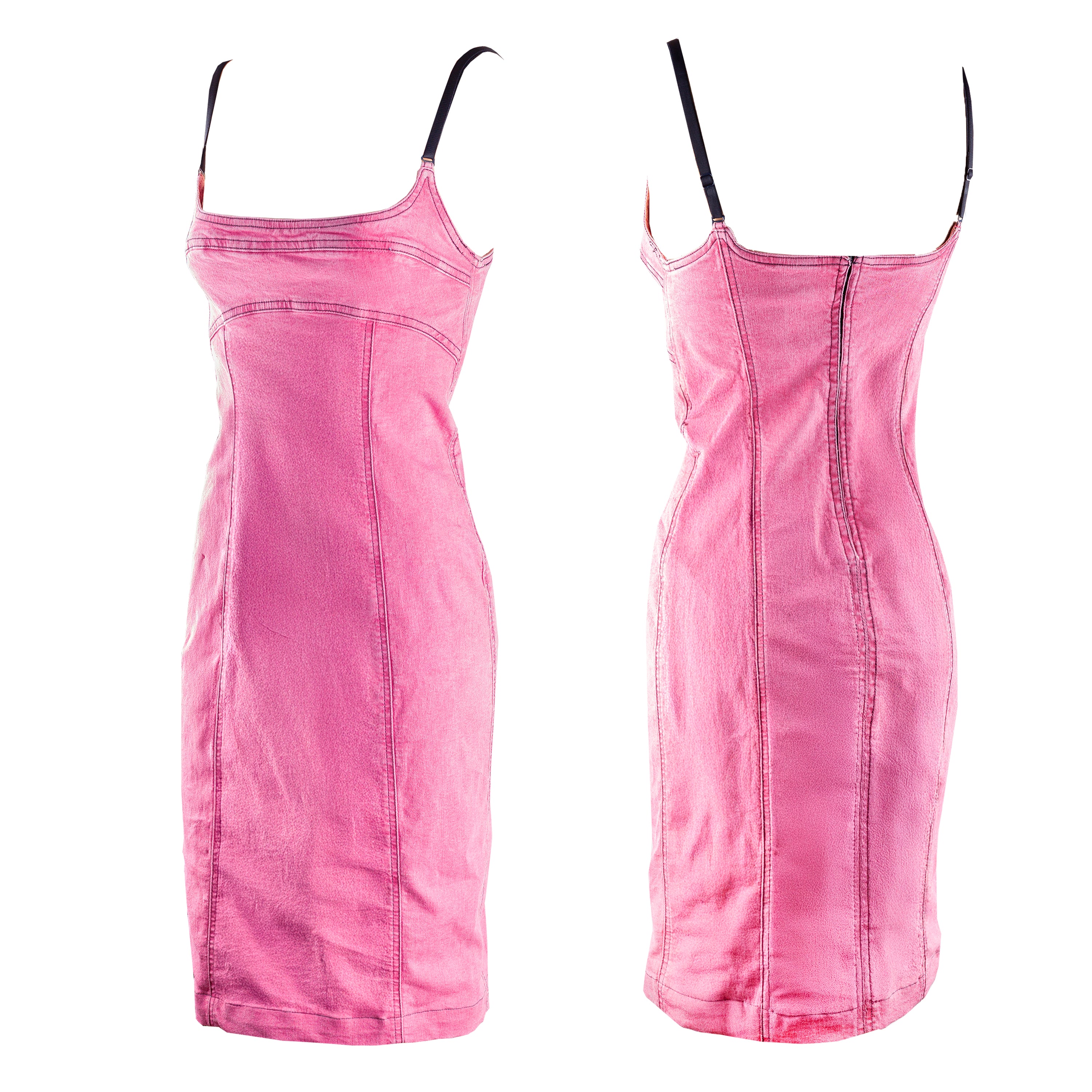 Plein Sud Vintage Pink Denim Bodycon Pencil Dress (S)