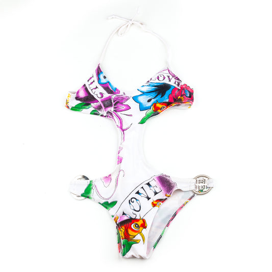 Ed Hardy by Christian Audigier White Vintage Tattoo Trikini (S)