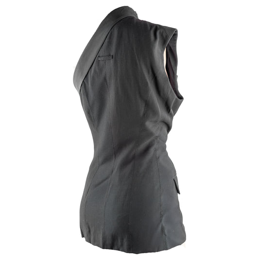 Jean Paul Gaultier JPG 1997 Vintage Black One Shoulder Fitted Vest Top (M)