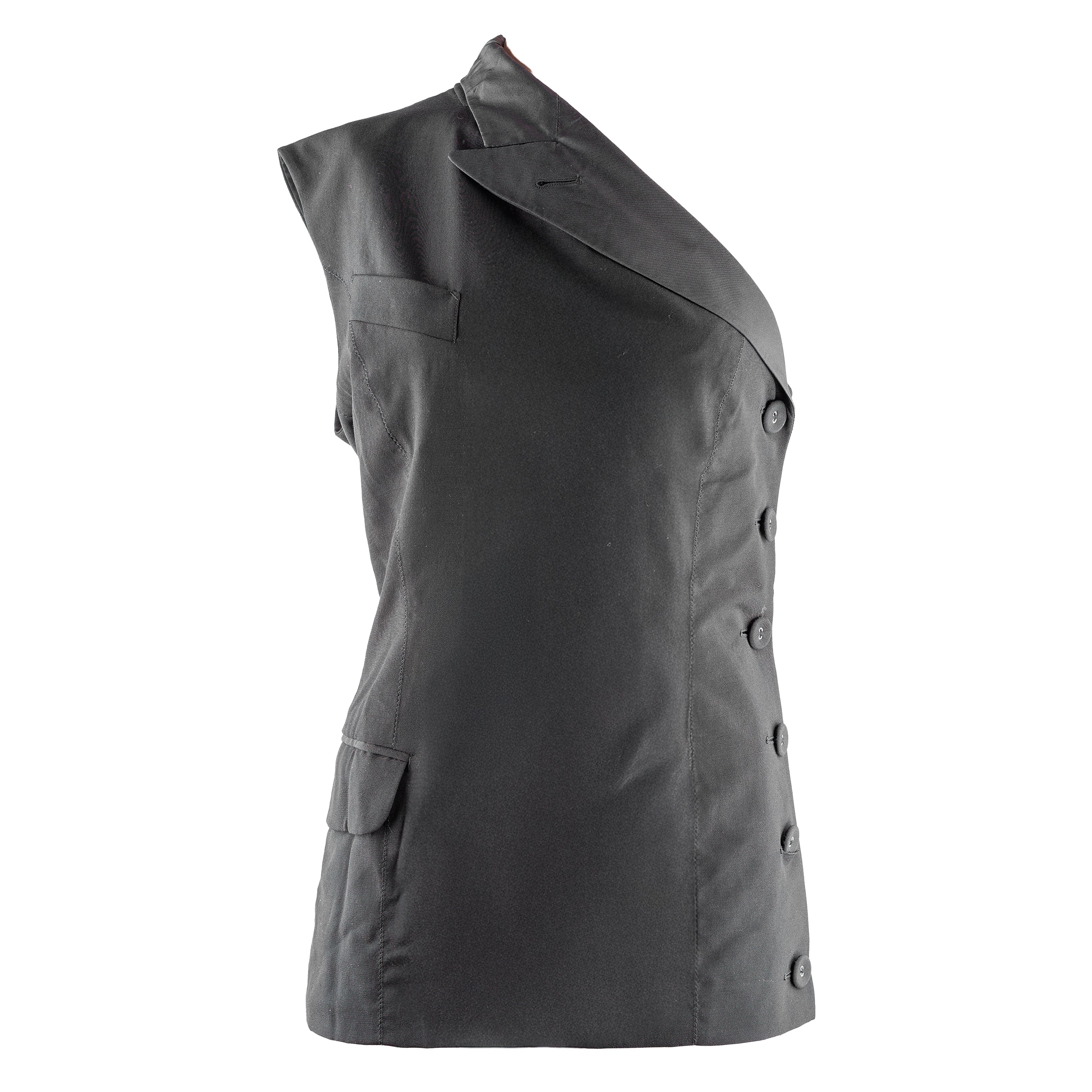 Jean Paul Gaultier JPG 1997 Vintage Black One Shoulder Fitted Vest Top (M)