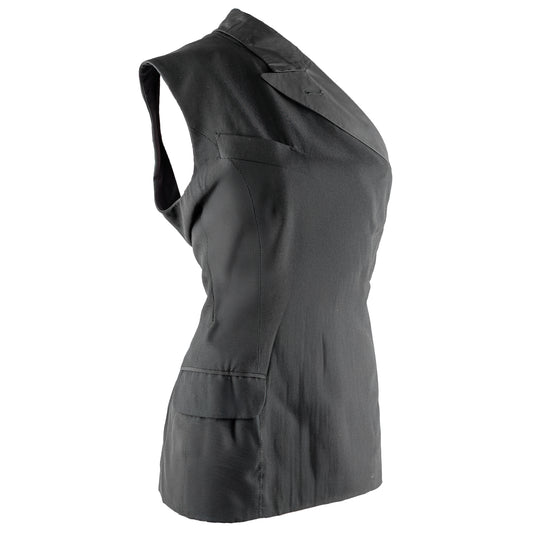 Jean Paul Gaultier JPG 1997 Vintage Black One Shoulder Fitted Vest Top (M)