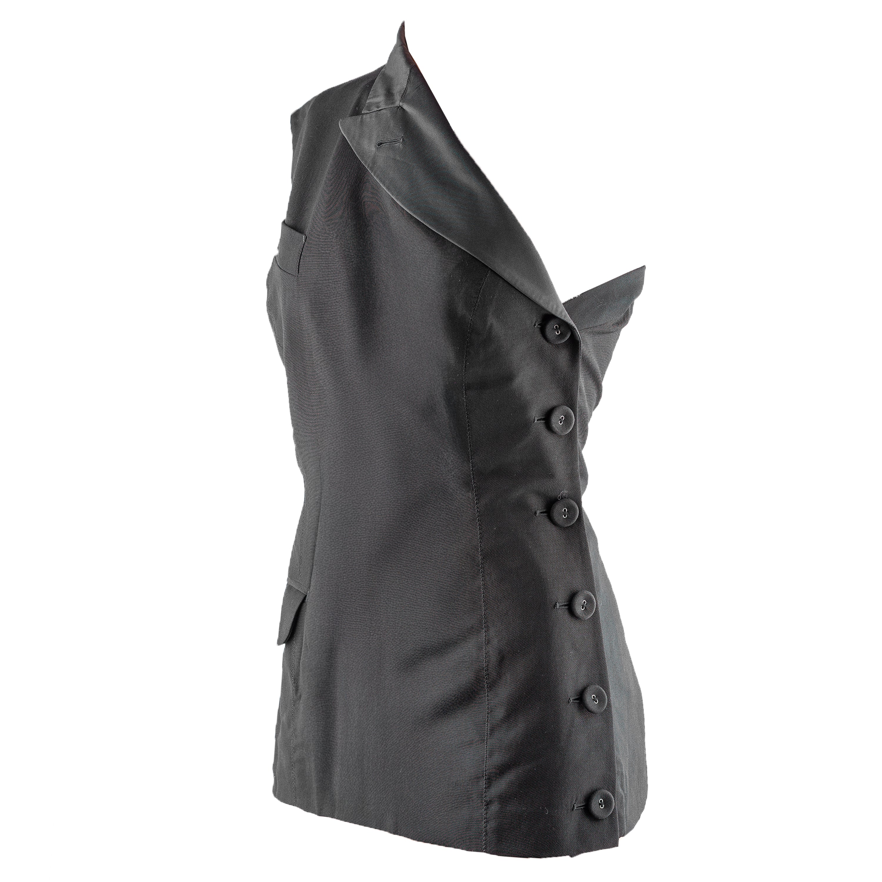 Jean Paul Gaultier JPG 1997 Vintage Black One Shoulder Fitted Vest Top (M)