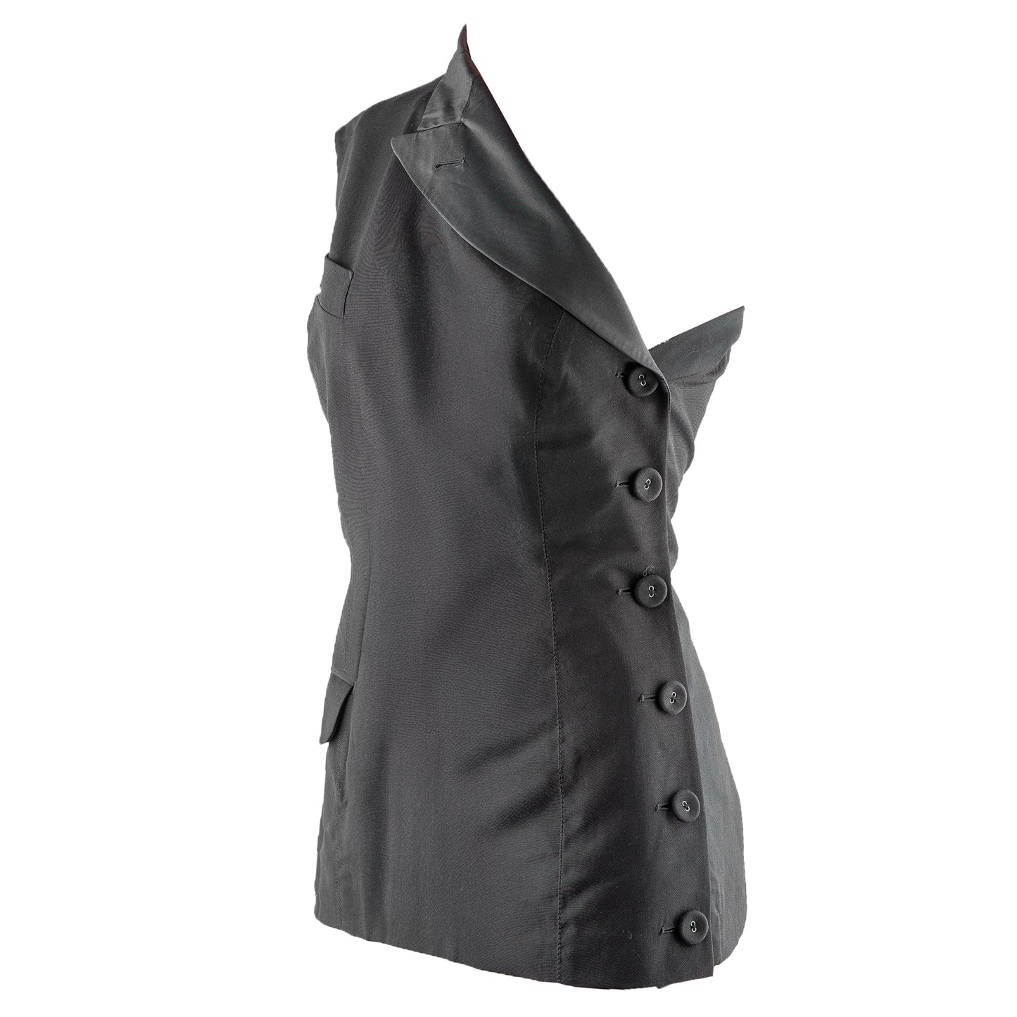 Jean Paul Gaultier JPG 1997 Vintage Black One Shoulder Fitted Vest Top (M)