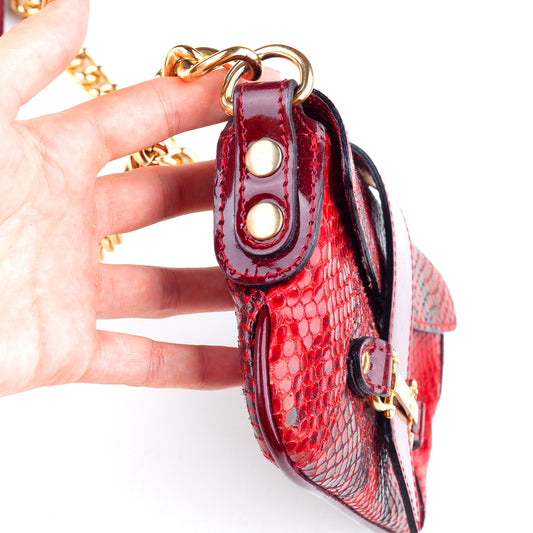 Dolce & Gabbana Vintage Red Python Patent Leather Mini Shoulder Bag