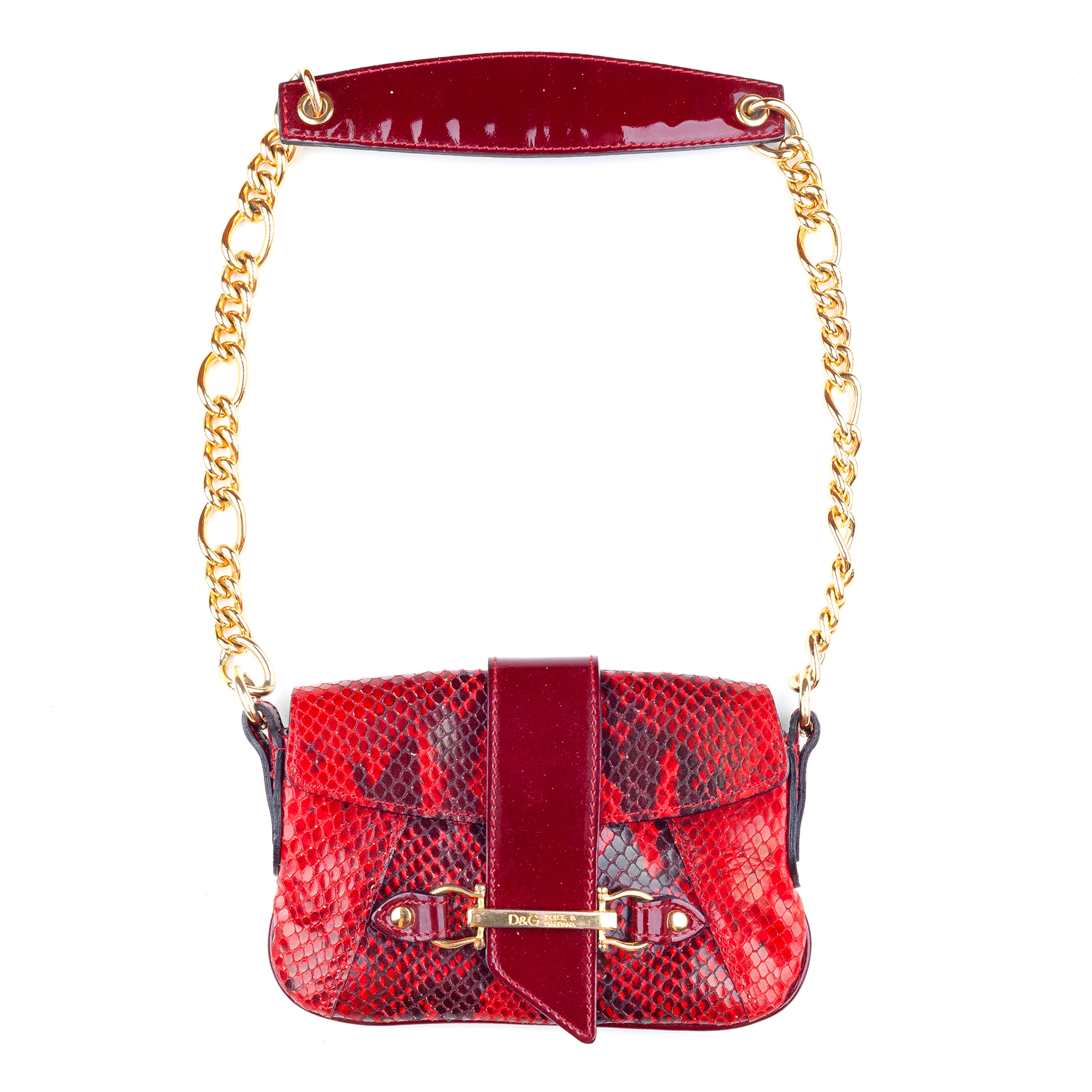 Dolce & Gabbana Vintage Red Python Patent Leather Mini Shoulder Bag