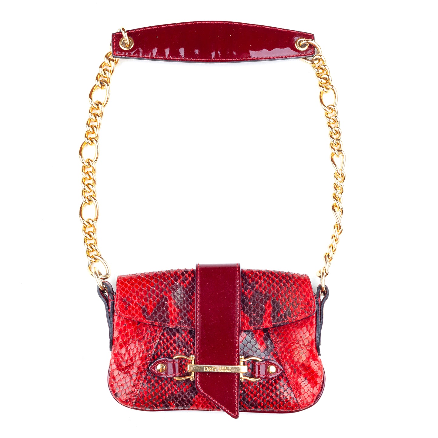 Dolce & Gabbana Vintage Red Python Patent Leather Mini Shoulder Bag