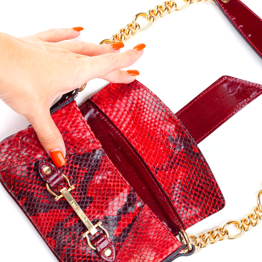 Dolce & Gabbana Vintage Red Python Patent Leather Mini Shoulder Bag