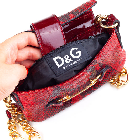Dolce & Gabbana Vintage Red Python Patent Leather Mini Shoulder Bag