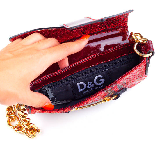 Dolce & Gabbana Vintage Red Python Patent Leather Mini Shoulder Bag