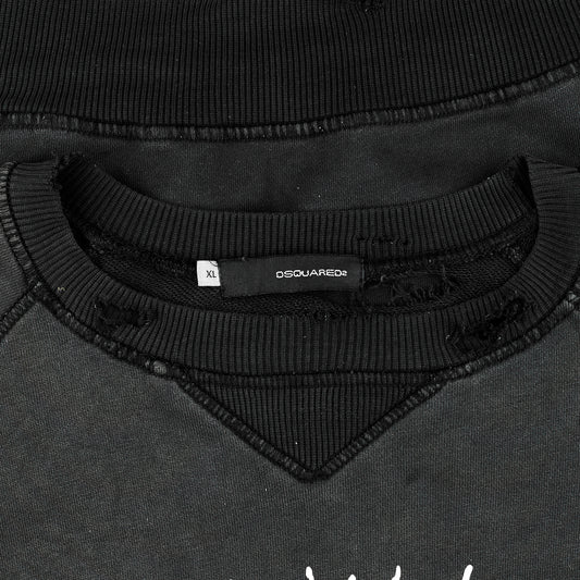 DSQUARED2 “Jesus Is Life” Vintage Black Sweatshirt Distressed Top (XL)