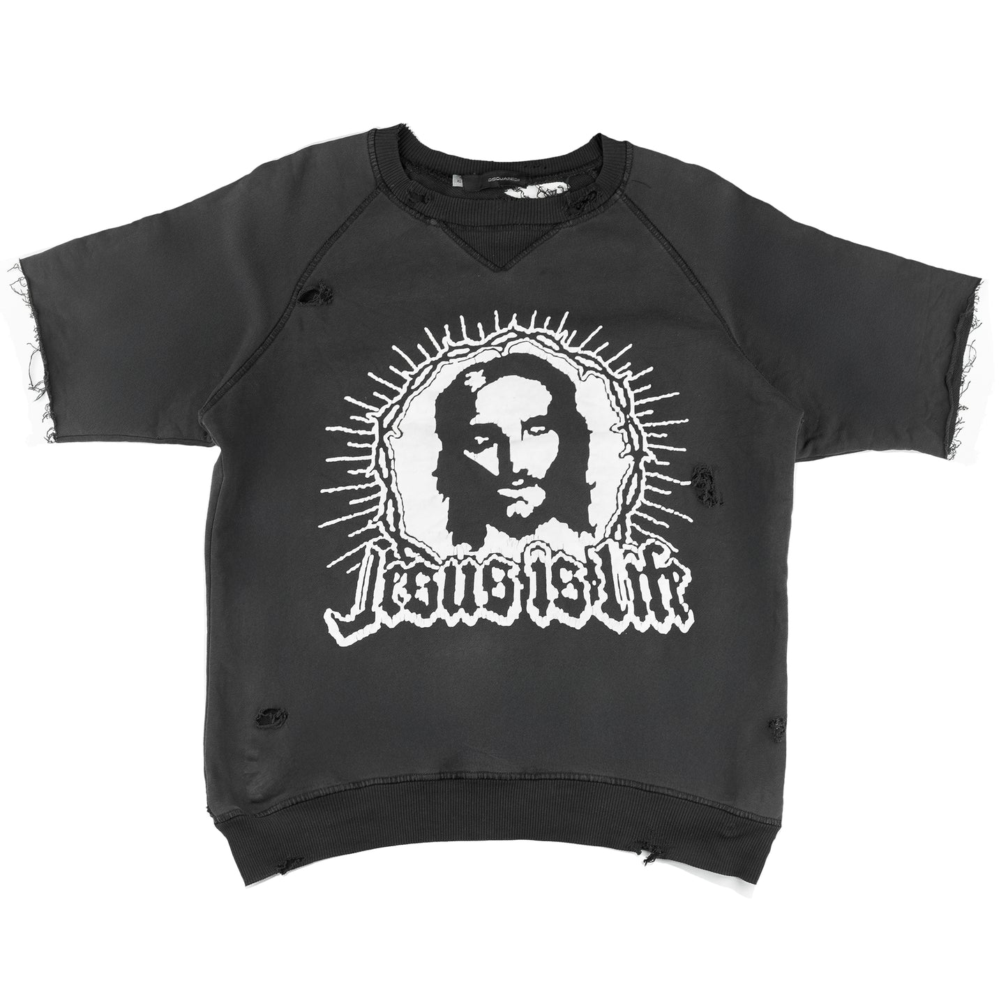 DSQUARED2 “Jesus Is Life” Vintage Black Sweatshirt Distressed Top (XL)