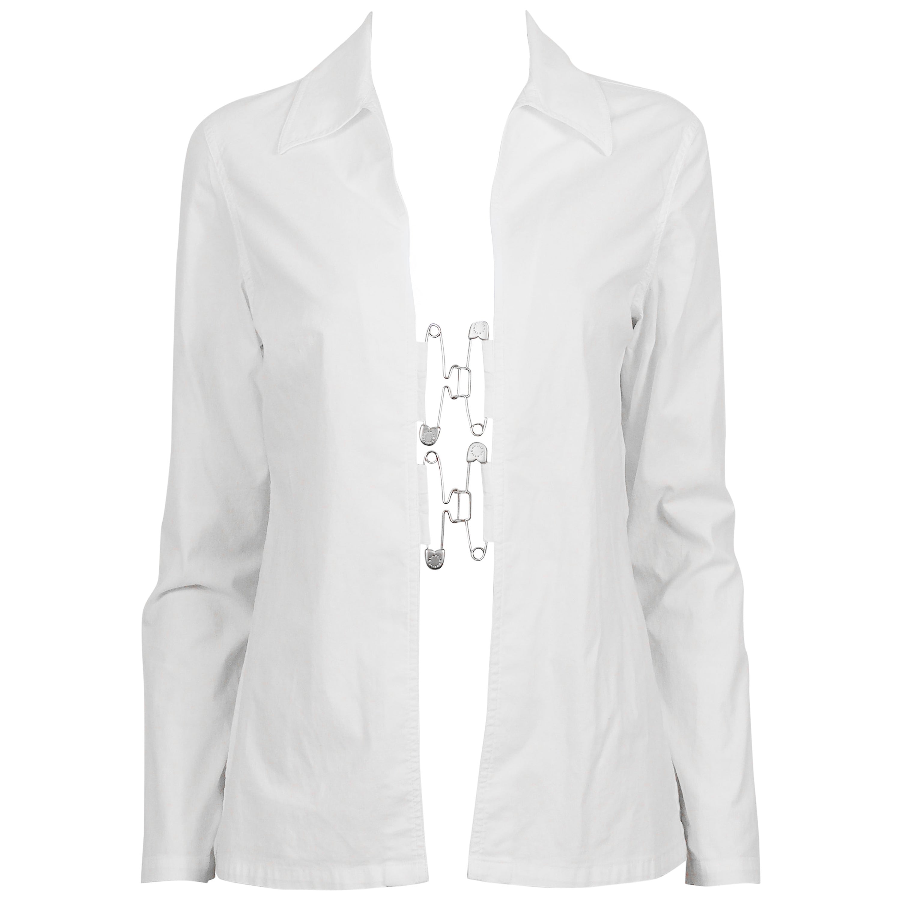 Jean Paul Gaultier Vintage White Shirt with Safety Pin Hook Closures (L)