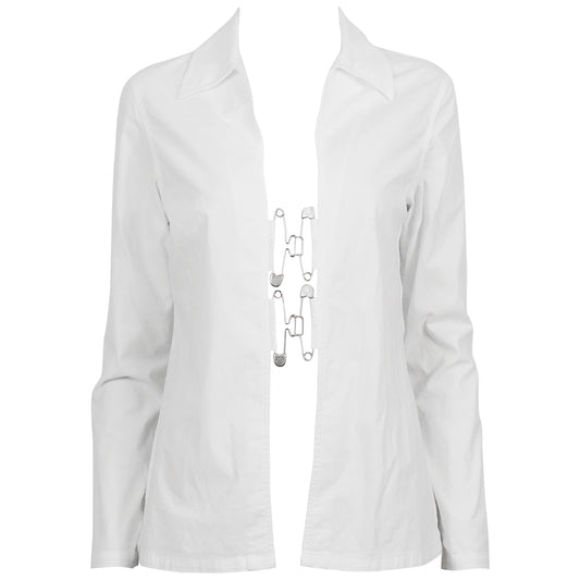 Jean Paul Gaultier Vintage White Shirt with Safety Pin Hook Closures (L)