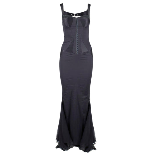 Just Cavalli Black Satin Bustier Mermaid Dress (S)