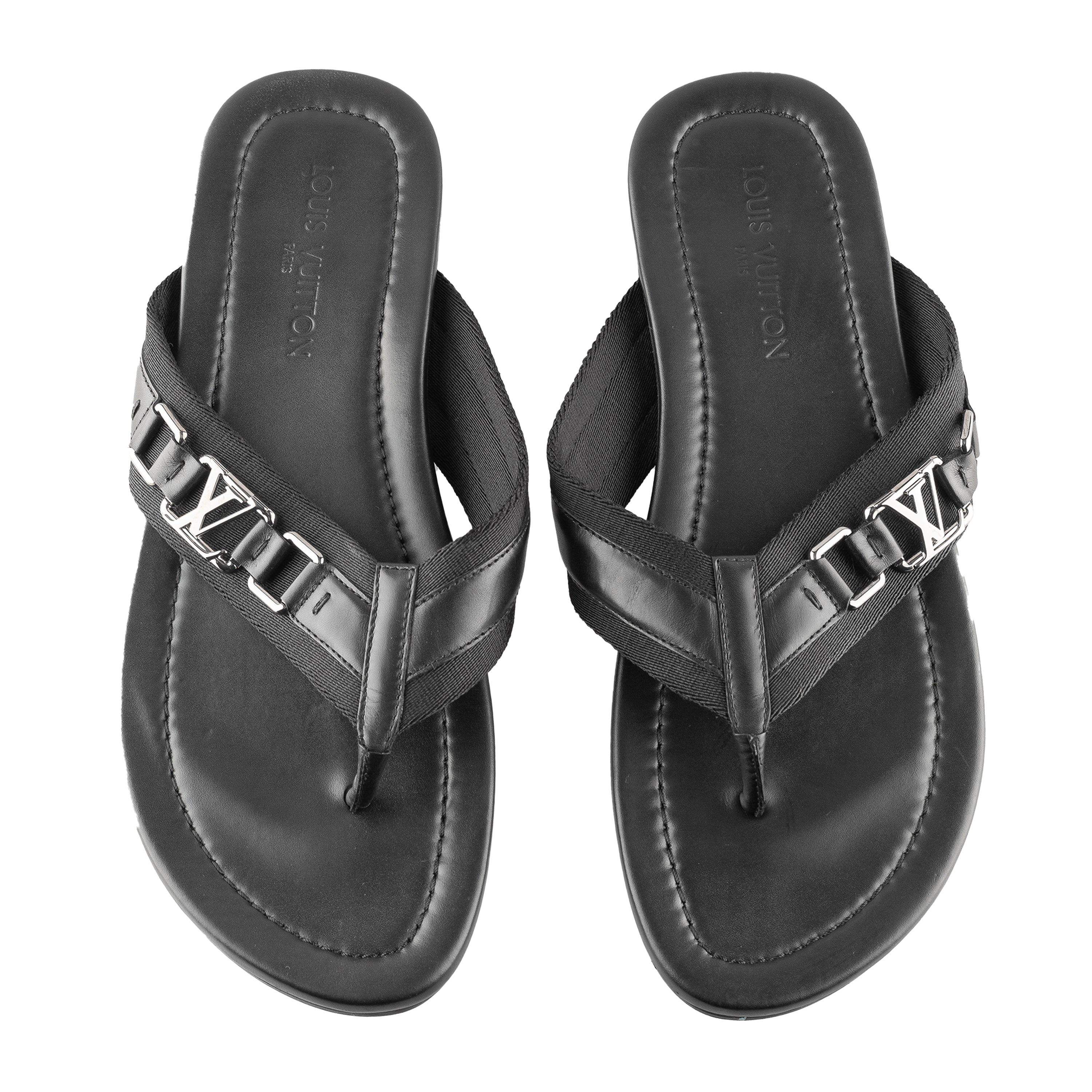 Louis Vuitton Black Thong Leather Logo Sandals