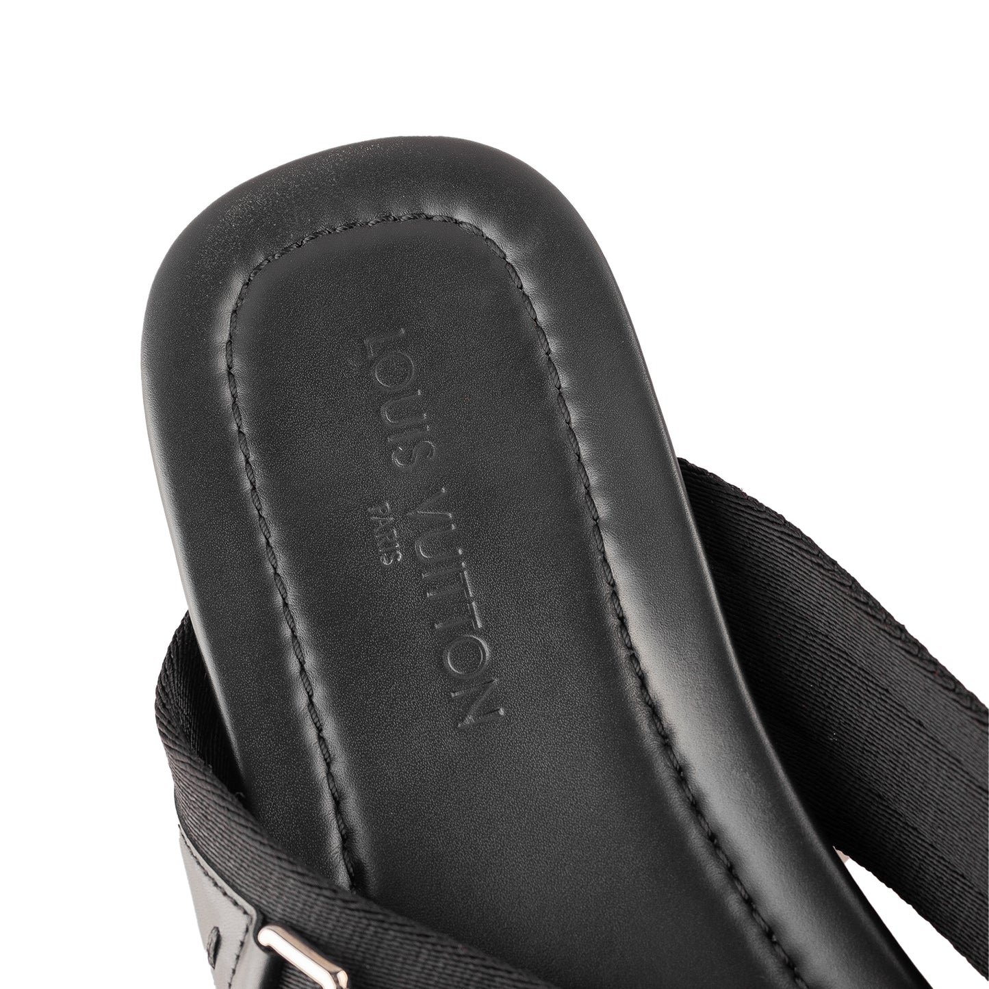 Louis Vuitton Black Thong Leather Logo Sandals