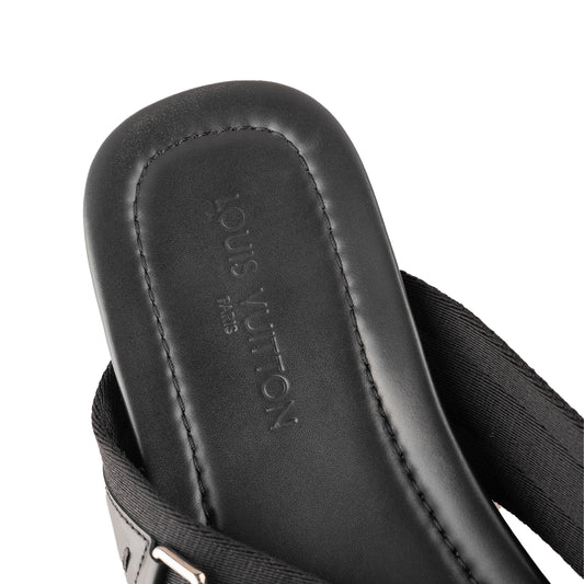 Louis Vuitton Black Thong Leather Logo Sandals  