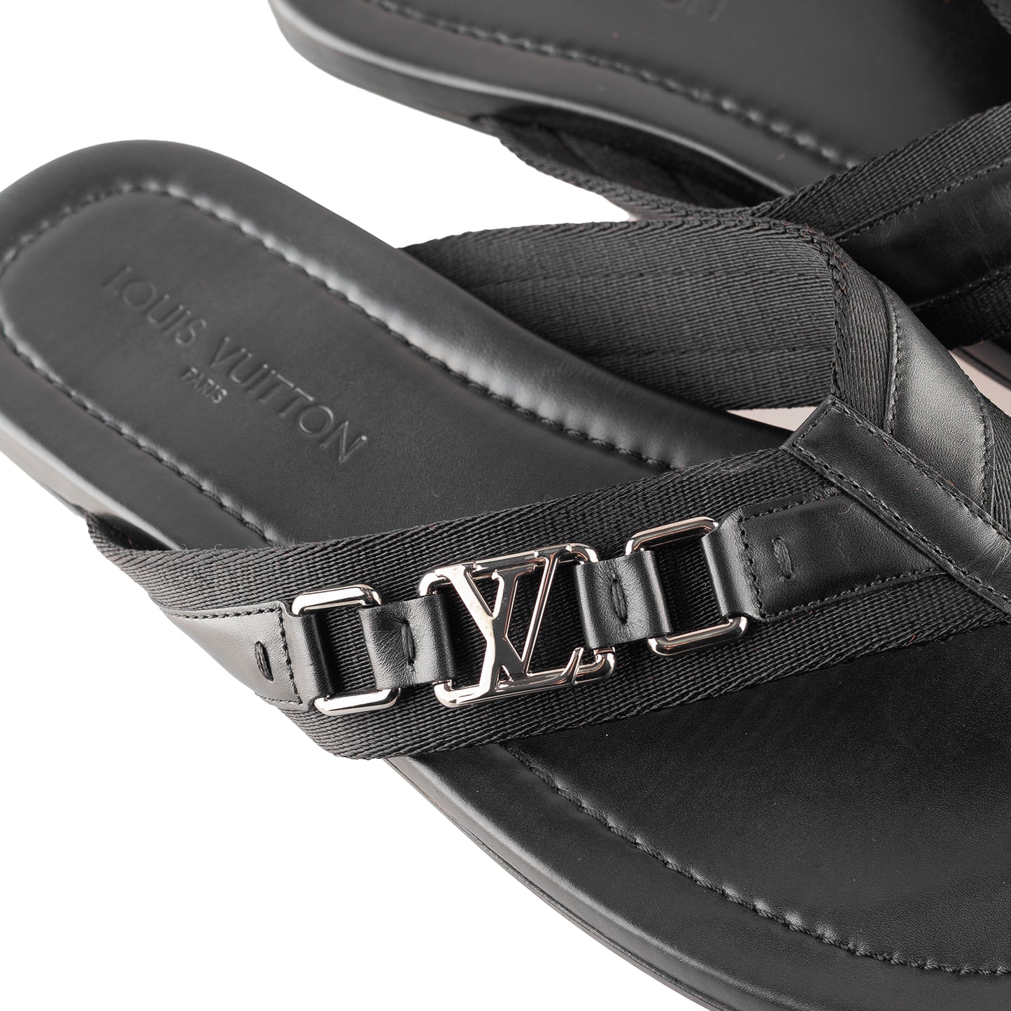 Louis Vuitton Black Thong Leather Logo Sandals