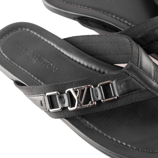 Louis Vuitton Black Thong Leather Logo Sandals  