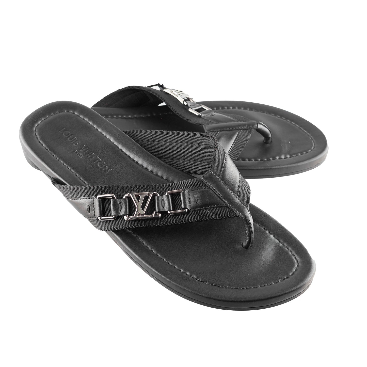 Louis Vuitton Black Thong Leather Logo Sandals