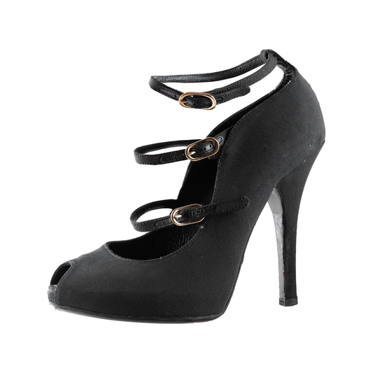 Dolce & Gabbana Black Vintage Ribbed Silk Pumps  