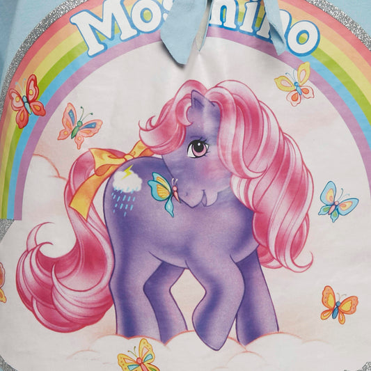 Moschino Couture SS 2018 Blue my Little Pony Print Lace-Up Detail Top