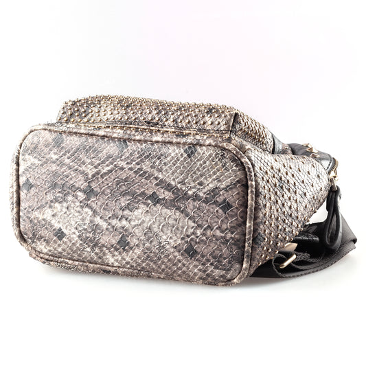 MCM Gray Snakeskin Studded Backpack