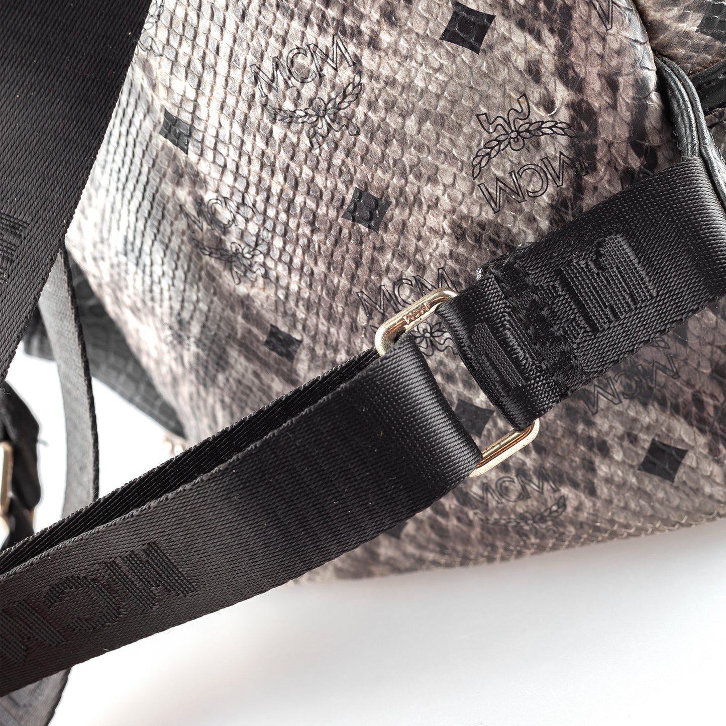 MCM Gray Snakeskin Studded Backpack