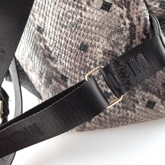 MCM Gray Snakeskin Studded Backpack