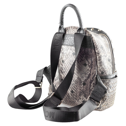 MCM Gray Snakeskin Studded Backpack