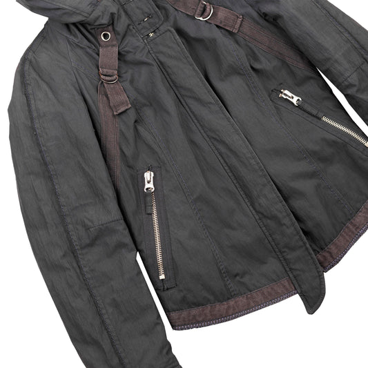 Marithé François Girbaud Bondage Bomber Flight Jacket in Black/Brown.